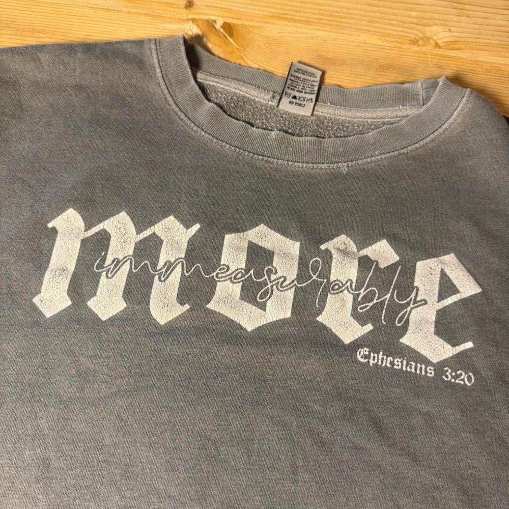 Independent Trading Co Ephesians 3:20 More Immeasurably Grey Sweatshirt Mens L